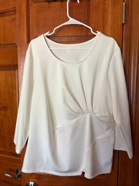 Lands' End Cream Scoop-Neck Long Sleeve Top
